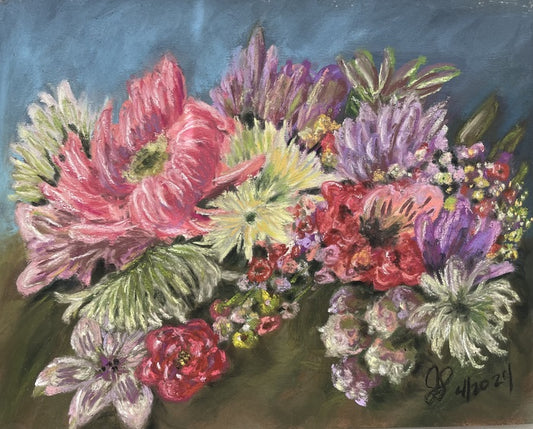 Flowers for Mom, 2024, soft pastels, 11 x 8 cm. / 4.3 x 3.14 in.