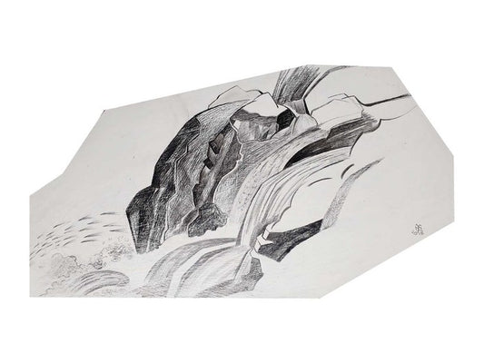 French Waterfall, 2018, graphite on primed MDF, 30 x 60 cm. / 11.8 x 23.6 in.