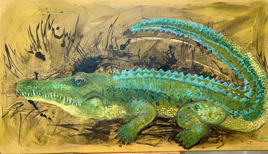 Gaston Gator, 2024, mixed media, 20 x 36 in. / 50.8 x 91.44 cm.