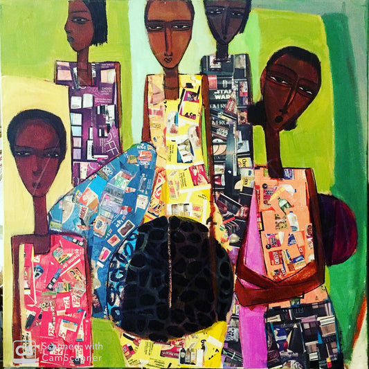 Gathering, 2022, acrylic and paper collage on canvas, 24 x 24 in. / 60.96 x 60.96 cm.