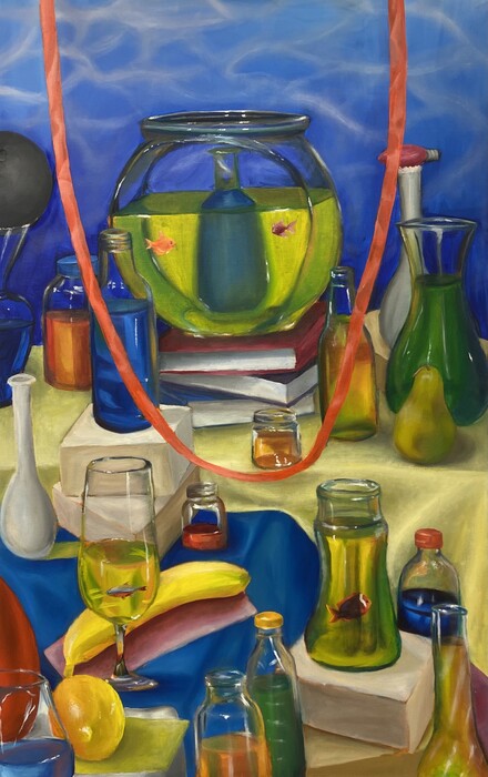 Glassware, 2024, oil on canvas, 30 x 48 in. / 76.2 x 121.92 cm.