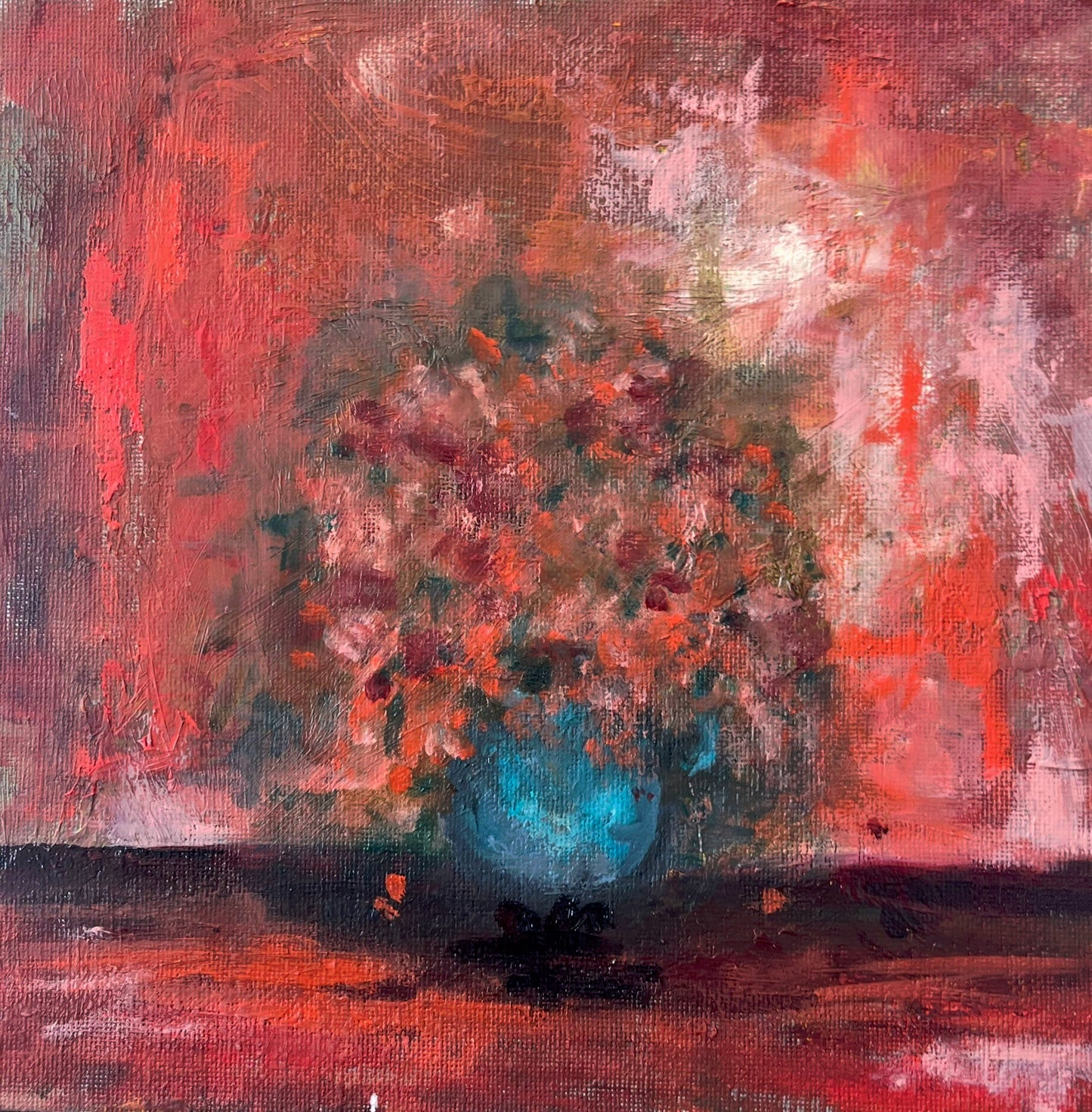 Red Flowers, 2025, oil on canvas, 10 x 10 in. / 25.4 x 25.4 cm.