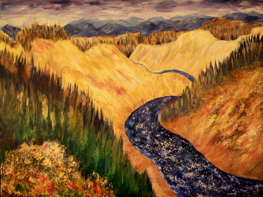 Grand Canyon of Yellowstone, 2024, acrylic on canvas, 36 x 48 in. / 91.44 x 121.92 cm.