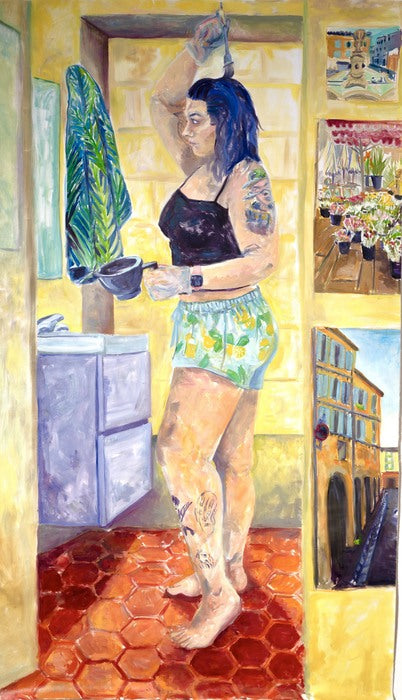 Hair Dying, 2023, oil on canvas, 80.5 x 46 in. / 204.47 x 116.84 cm.