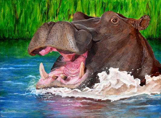 Happy Hippo, 2021, acrylic, 18 x 24 in. / 45.72 x 60.96 cm.