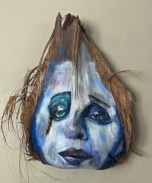 Hope, 2023, acrylic on palm frond, 25 x 20 x 8 in. / 63.5 x 50.8 x 20.32 cm.