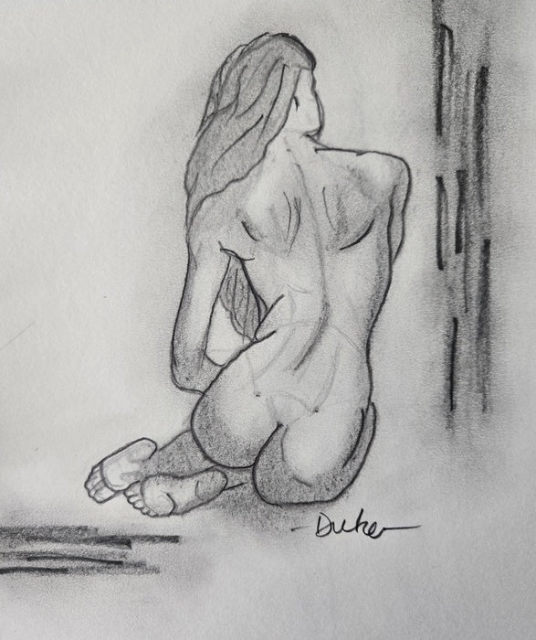 Woman Seated Figure Drawing, 2025, graphite on paper, 10 x 8 in. / 25.4 x 20.32 cm.