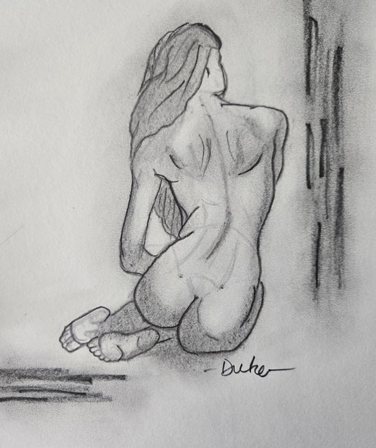 Woman Seated Figure Drawing, 2025, graphite on paper, 10 x 8 in. / 25.4 x 20.32 cm.