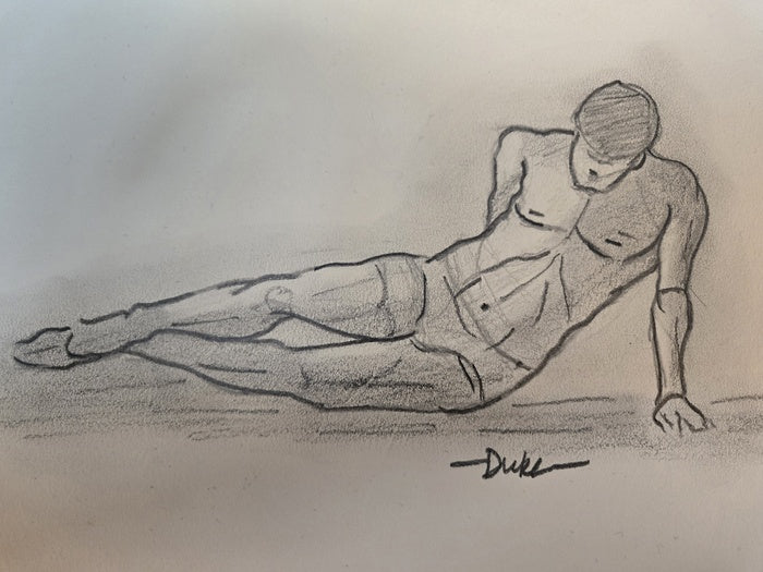 Reclining Male - Figure Drawing, 2025, graphite on paper, 10 x 8 in. / 25.4 x 20.32 cm.