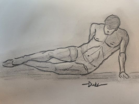 Reclining Male - Figure Drawing, 2025, graphite on paper, 10 x 8 in. / 25.4 x 20.32 cm.