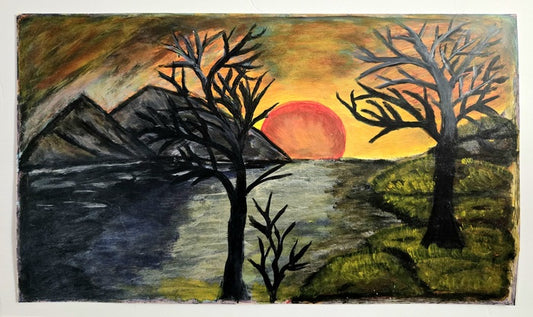 Whispers of Autumn Light, 2023, chart paper with water color, 12 x 21 in. / 30.48 x 53.34 cm.