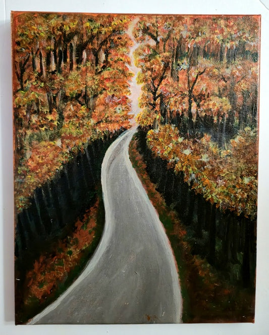 Path of Falling Leaves, 2023, acrylic on canvas, 11 x 14 in. / 27.94 x 35.56 cm.