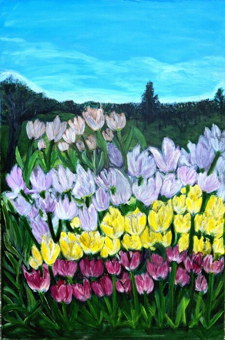 The Tulip Tapestry, 2025, acrylic on canvas, 30 x 24 in. / 76.2 x 60.96 cm.