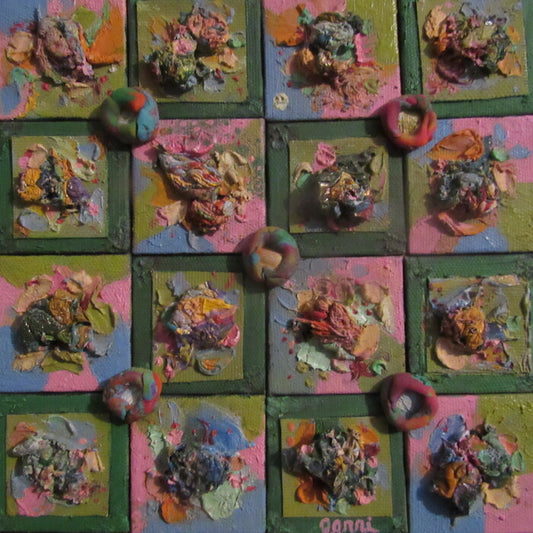 TIC TAC DOUGH, 2023, mixed media, 8 x 8 in. / 20.32 x 20.32 cm.