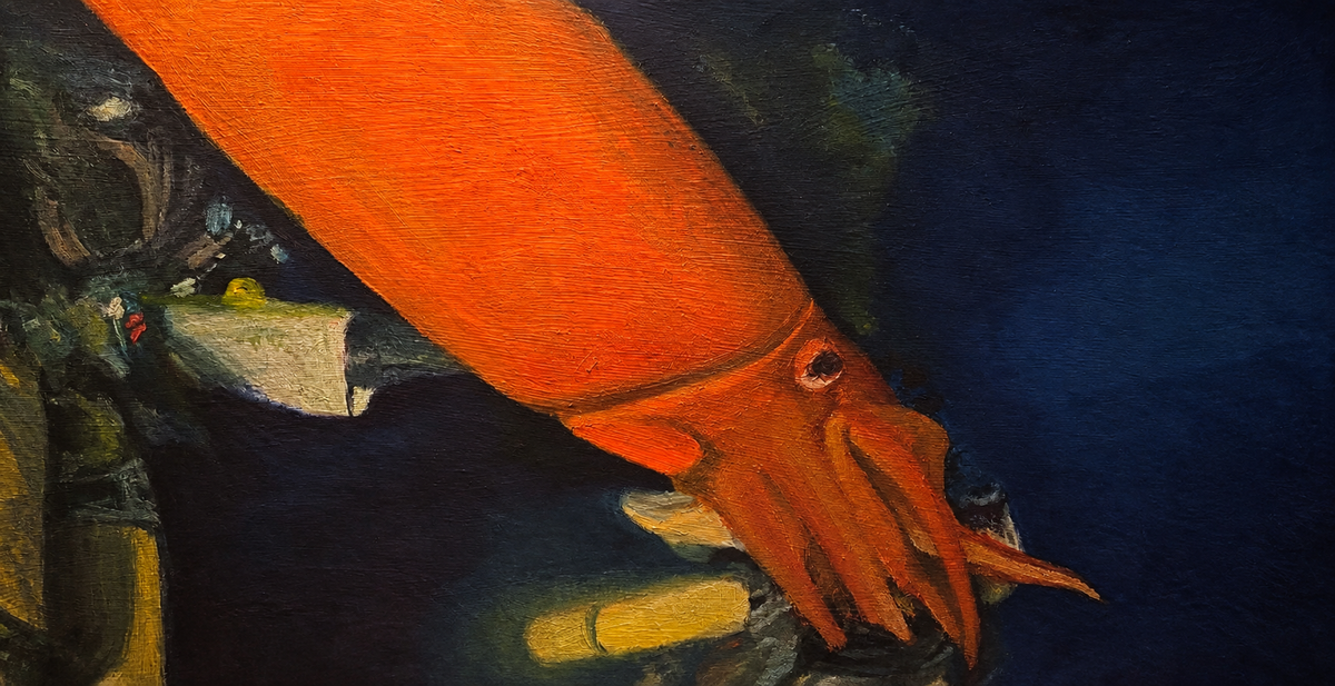 Red Devil, 2023, oil on framed glass, 12 x 24 in. / 30.48 x 60.96 cm.