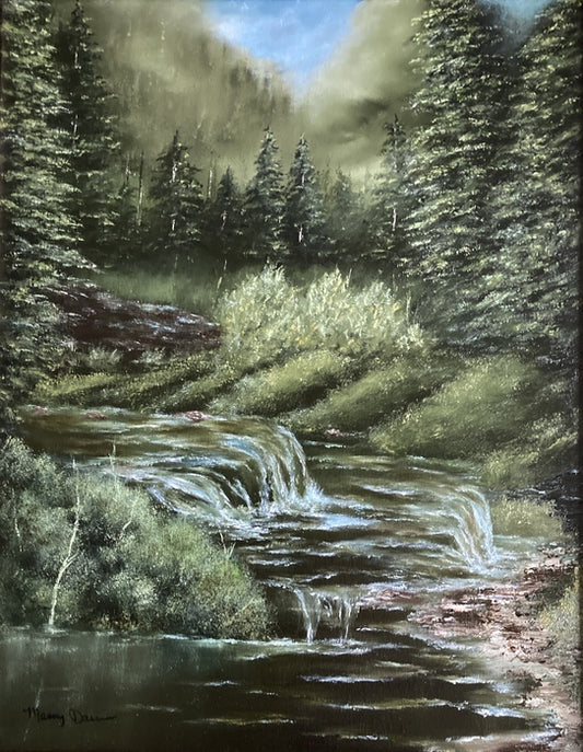 Wooded Falls, 2023, oil on canvas, 16 x 20 in. / 40.64 x 50.8 cm.