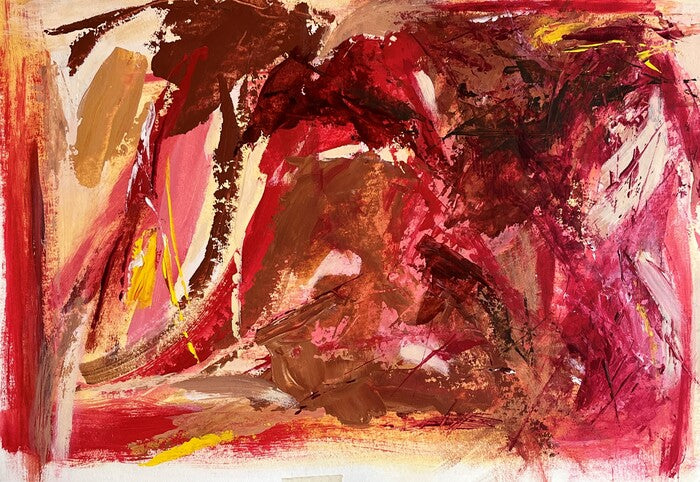 Joyful Reds, 2022, acrylic on framed paper, 29 x 22 in. / 73.66 x 55.88 cm.