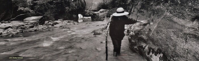 Alice Walking the Virgin River, Utah, 2002, photography, 13 x 27 in. / 33.02 x 68.58 cm.