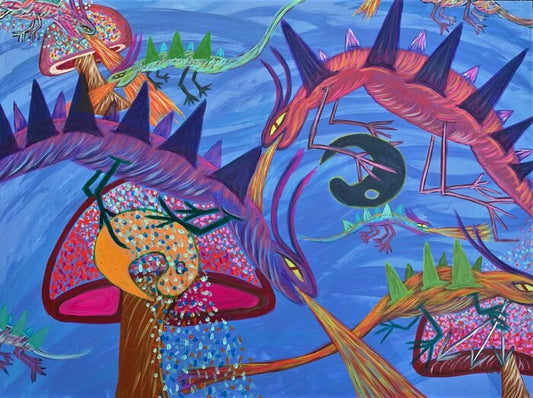 My Dancing Dragons, 2020, acrylic on canvas, 30 x 40 in. / 76.2 x 101.6 cm.