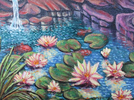 Lily Pond with Koi, 2024, oil, 14 x 11 in. / 35.56 x 27.94 cm.