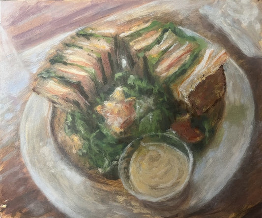 Handmade Sandwich, Downtown LA, 2024, oil on canvas, 20 x 24 in. / 50.8 x 60.96 cm.