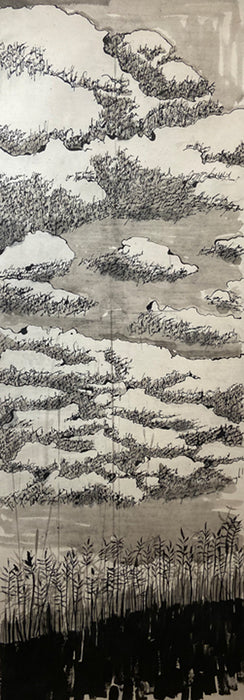 O'Brien Prairie Clouds, 2024, ink drawing, 56 x 19 in. / 142.24 x 48.26 cm.