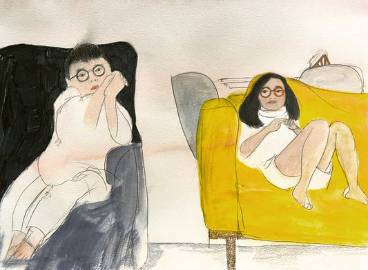 Watching A Movie, 2021, watercolor and pencil, 12 x 9 in. / 30.48 x 22.86 cm.