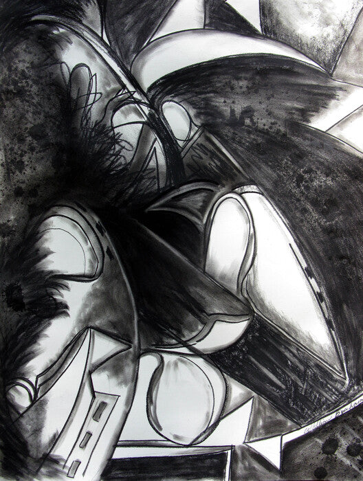 White Lights in Black Rain, 2021, charcoal, 29 x 23 in. / 73.66 x 58.42 cm.