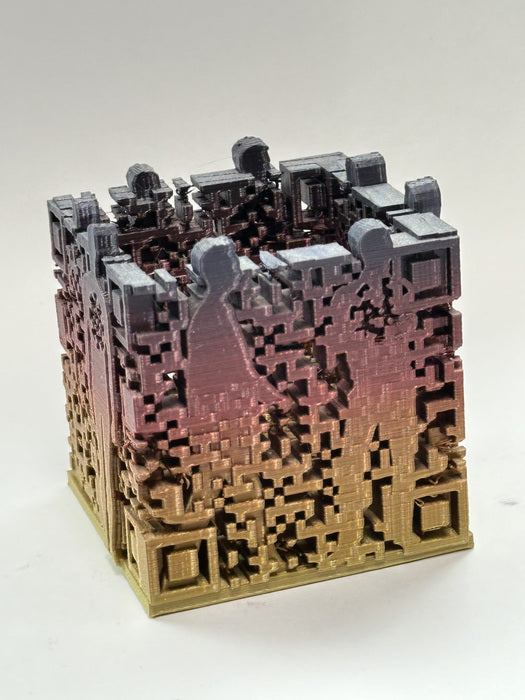 22521 QR Code Cube, 2021, 3D printed sculpture, 3 x 3 x 3 in. / 7.62 x 7.62 x 7.62 cm.