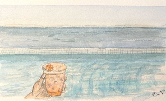 Level Blue, 2024, watercolor, 4.5 x 7.5 in. / 11.43 x 19.05 cm.