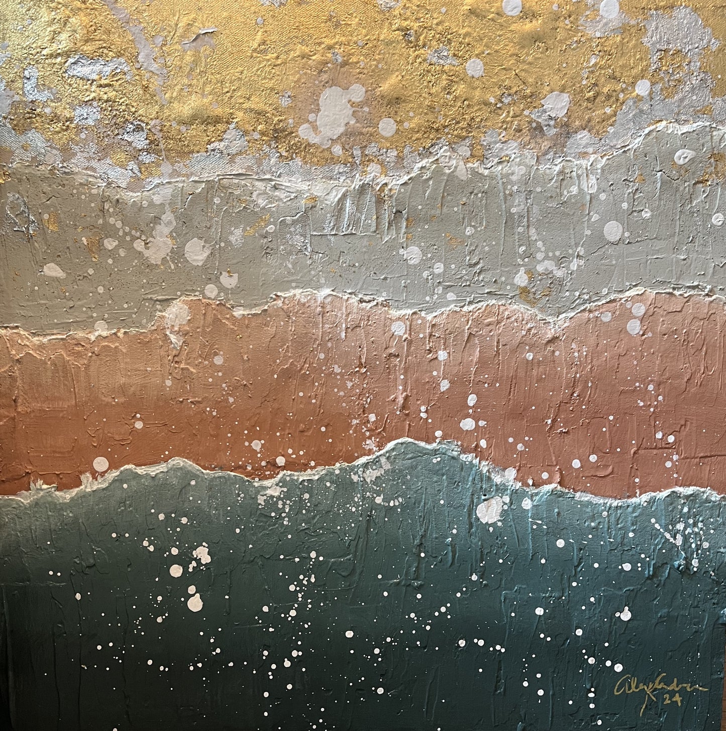 Incandescent, 2024, acrylic and mixed media, 20 x 20 in. / 50.8 x 50.8 cm.
