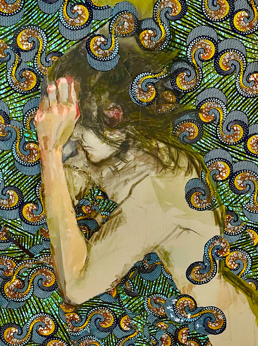 Sleep in Three Movements, 2025, charcoal and fabric, 36 x 48 in. / 91.44 x 121.92 cm.