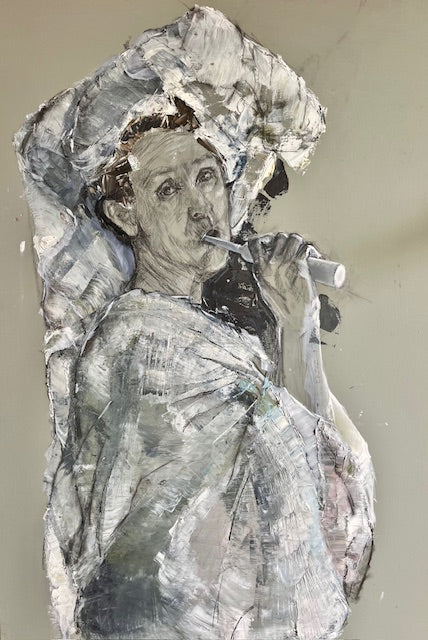 Back to the Future, 2025, oil and charcoal on canvas, 30 x 40 in. / 76.2 x 101.6 cm.