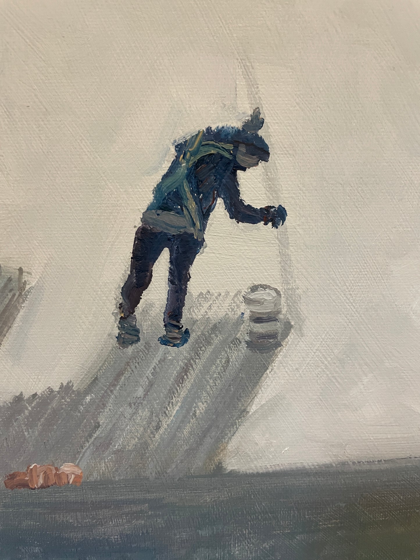 Roofers, 2023, oil on canvas, 16 x 20 in. / 40.64 x 50.8 cm.