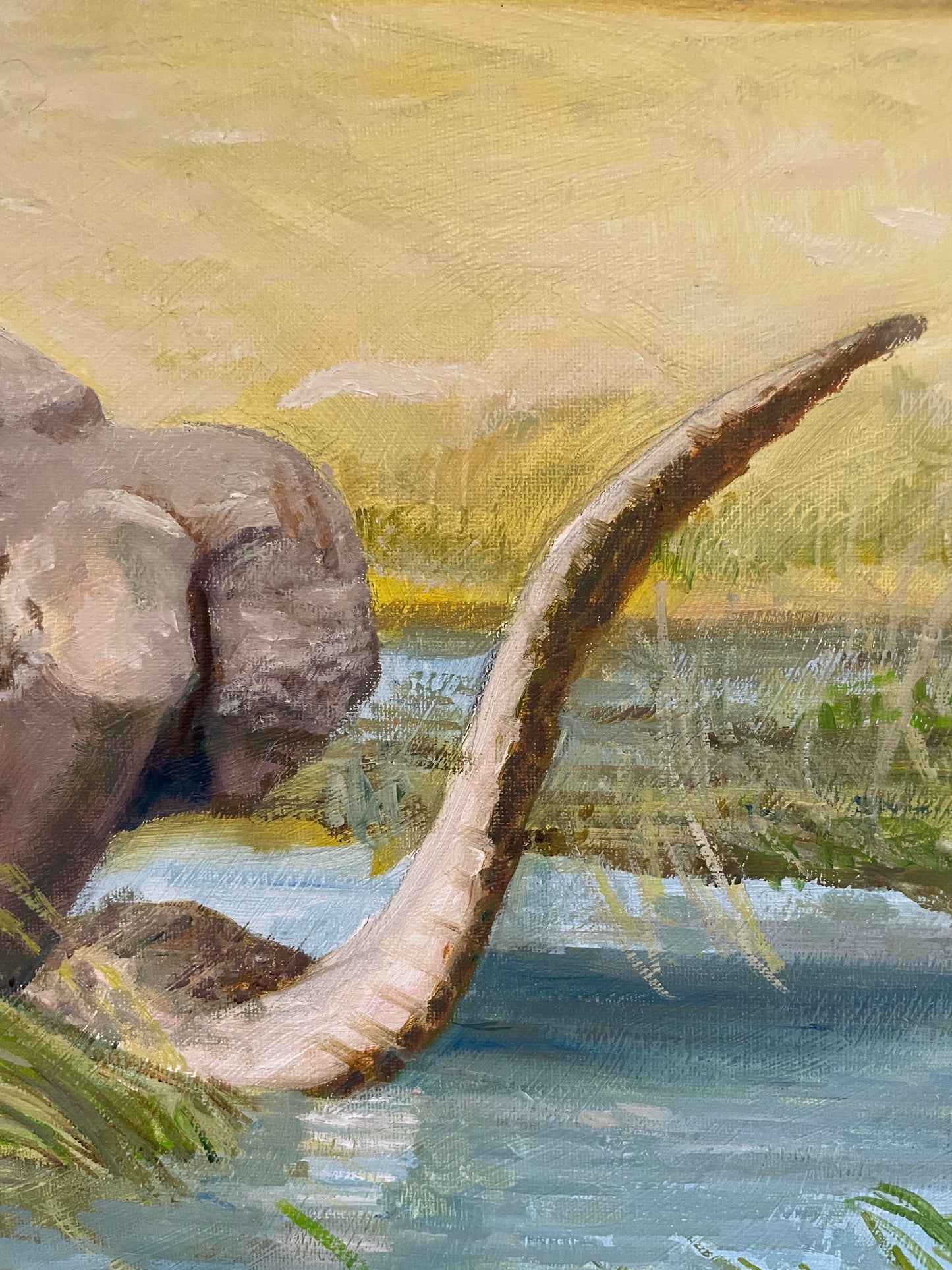 Crocodile and Elephants, 2023, oil on canvas, 16 x 20 in. / 40.64 x 50.8 cm.