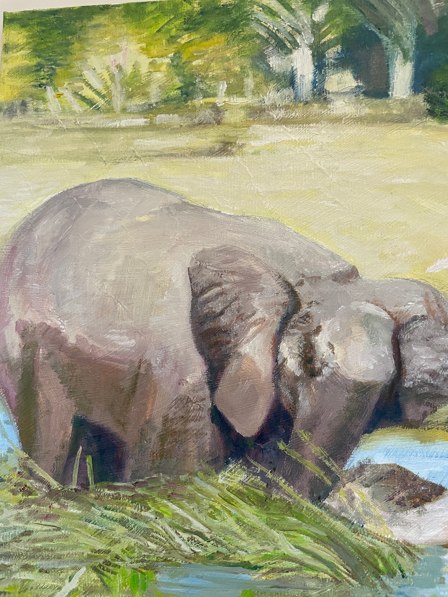 Crocodile and Elephants, 2023, oil on canvas, 16 x 20 in. / 40.64 x 50.8 cm.