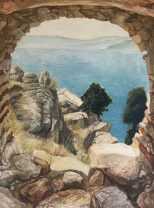 Window of Palamidi Fortress to Argolic Gulf, 2023, oil on canvas, 48 x 36 in. / 121.92 x 91.44 cm.