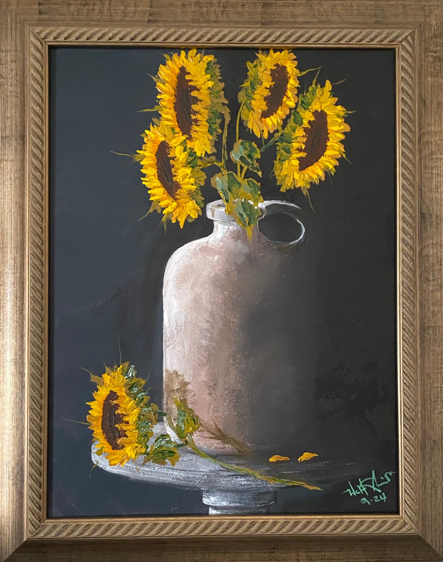 5 Sunflowers, 2024, acrylic on canvas, 18 x 24 in. / 45.72 x 60.96 cm.