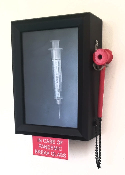 In Case of Pandemic - Break Glass, 2022, mixed media, 10 x 6 in. / 25.4 x 15.24 cm.