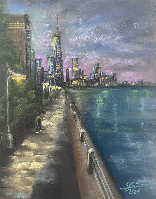 Jogging South on the Lower West Side, 2024, soft pastels, 8 x 10 in. / 20.32 x 25.4 cm