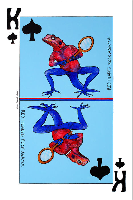 King of Spades: Red Headed Rock Agama Tennis Star, 2022, acrylic on canvas, 36 x 24 in. / 91.44 x 60.96 cm.