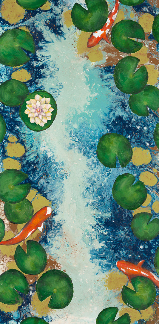 Koi Fish & Lilly Pads, 2023, acrylic, 24 x 48 in. / 60.96 x 121.92 cm.