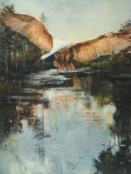 Lake with Bird, 2021, mixed media on canvas, 40 x 30 in. / 101.6 x 76.2 cm.