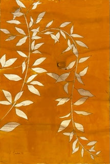 Leaves Silhouette in Orange, 2022, gouache on wood panel, 15 x 22.75 in. / 22.75 x 57.785 cm.