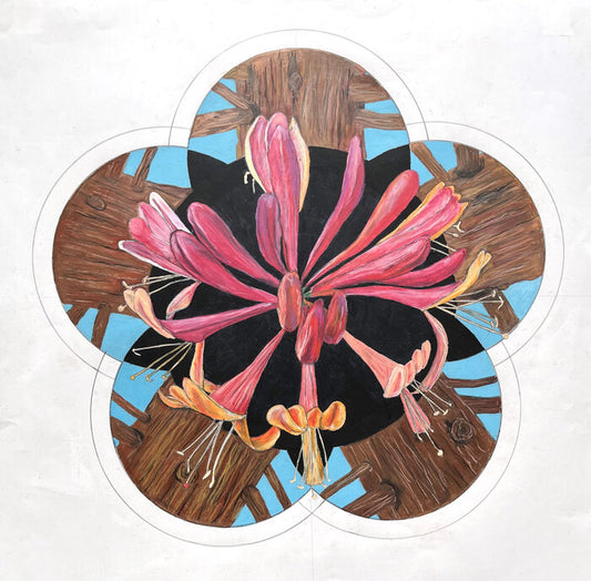 Life is in the Balance: Honeysuckle and Redwood, 2023, mixed media on paper, 30 x 30 in. / 76.2 x 76.2 cm.