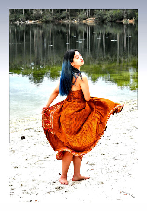 Lily in the Silk One-Size Dress #2, 2024, digital photographic art print, 23 x 16 in. / 58.42 x 40.64 cm.