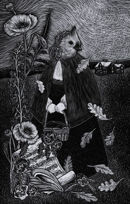 Little Women - Beth, 2024, scratchboard, 17.5 x 12.75 in. / 44.45 x 32.2 cm.