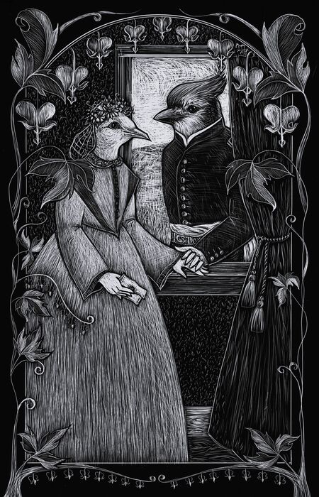 Little Women - Marmee & Father, 2024, scratchboard, 17.5 x 12.75 in. / 44.45 x 32.2 cm.