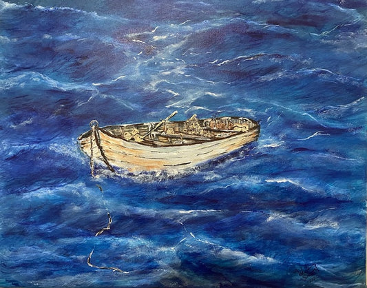 Lost Boat, 2022, acrylic on canvas, 16 x 20 in. / 40.64 x 50.8 cm.