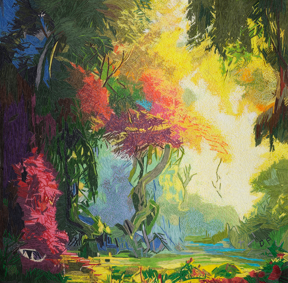 Magic Forest, 2025, embroidery, 18 x 18 in. / 45.72 x 45.72 cm.